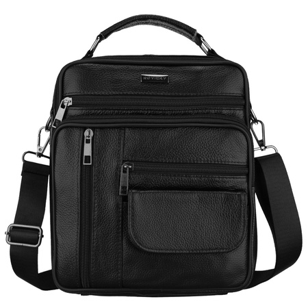 Praktische Herren-Umhängetasche aus Leder in Schwarz - Rovicky