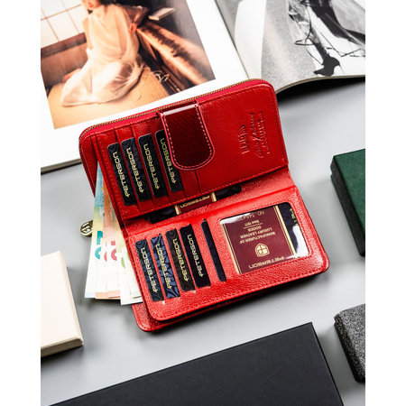 Damen-Geldbörse aus lackiertem Naturleder in Rot – Peterson