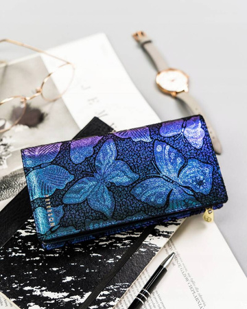 Große, aufrechte Damen-Geldbörse aus Naturleder mit Reißverschluss und Magnetverschluss – Peterson