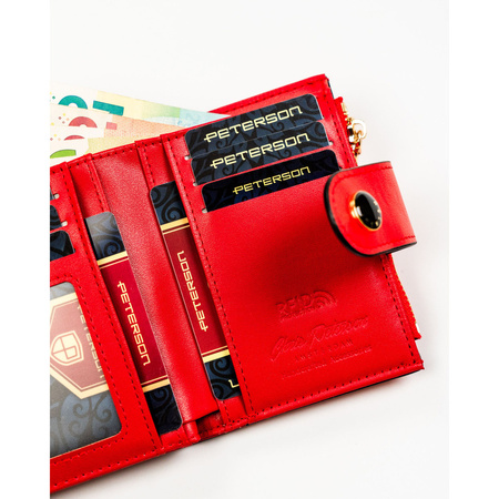 Rote Damen-Geldbörse aus Öko-Leder mit Reißverschluss und Druckknopf – Peterson
