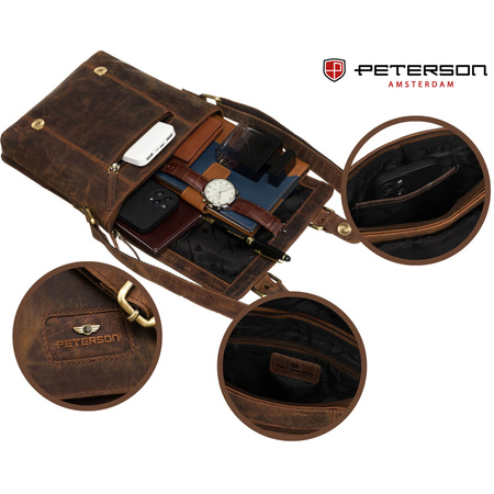 Klassische Herren Umhängetasche aus echtem Leder in Braun – Peterson