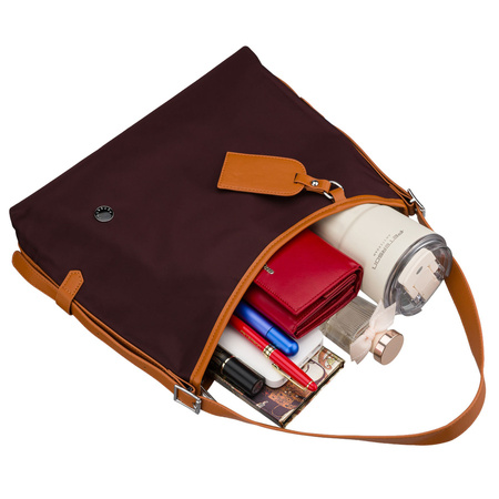 Bordeauxfarbene Damen-Umhängetasche aus Polyester und Öko-Leder mit Reißverschluss – Peterson