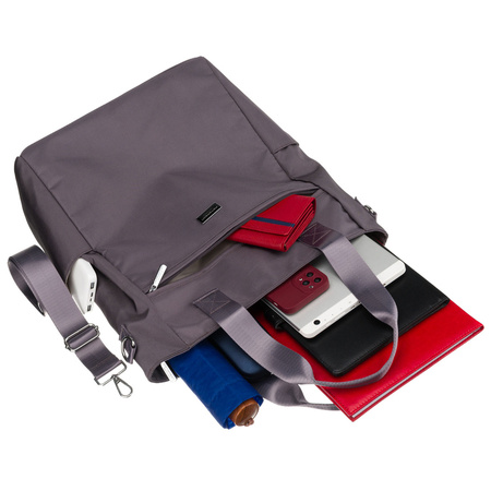 Graue Damen-Shopper-Tasche mit Henkeln und abnehmbarem Gürtel, mit Reißverschluss verschließbar - Peterson