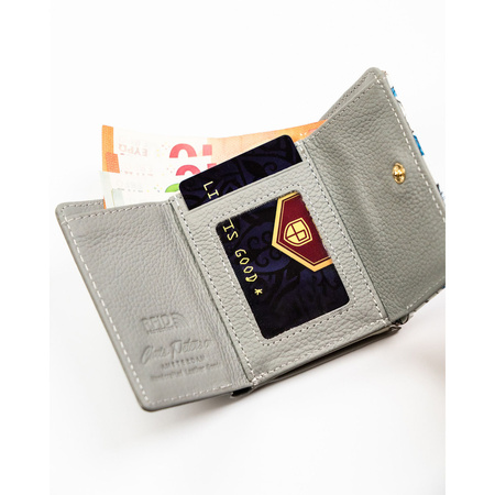 Kleine, blaue Damen Minigeldbörse aus Leder mit Blumenmuster – Peterson