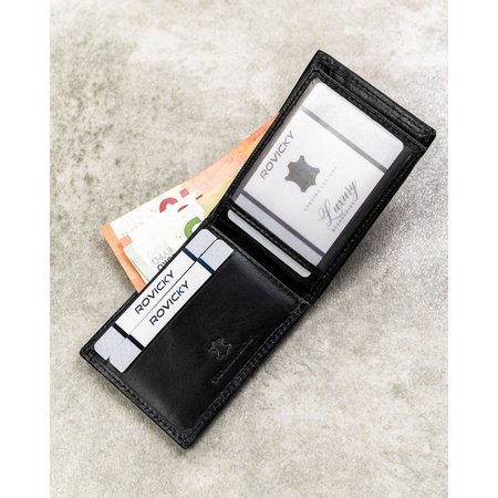 Herren-Geldbörse aus Leder in Schwarz ohne äußeren Verschluss – Rovicky