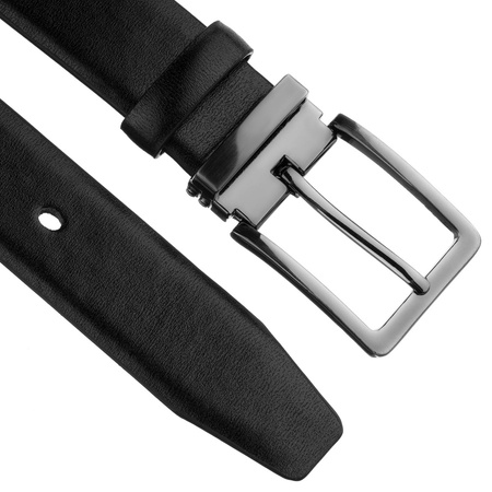 Breiter schwarzer Herren-Gürtel aus Öko-Leder mit silberner, klassischer Schnalle