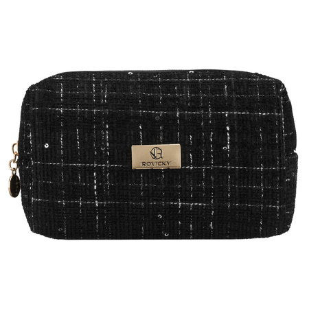 Schwarze, geräumige Damen-Kosmetiktasche aus Synthetikmaterial, mit Reißverschluss – Rovicky