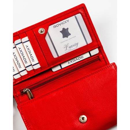 Große rote Damen Geldbörse aus Leder mit Reißverschlussfach – Rovicky