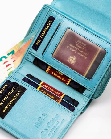 Kleine Damen Geldbörse aus Leder mit Druckknopf und Reißverschluss – Peterson