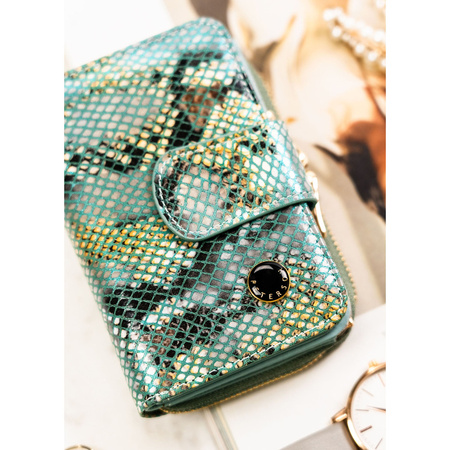 Mittlere Damen Geldbörse aus echtem Leder im Hochformat mit Druckknopf-, Bügel- und Reißverschluss – Peterson