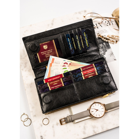 Große Damen Geldbörse hochformat schwarz aus Leder mit Magnetverschluss – Peterson