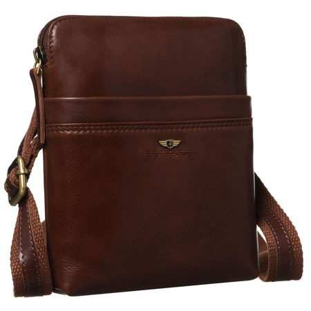 Braune, praktische Herren-Umhängetasche aus echtem Leder mit Außentaschen – Peterson