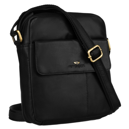 Peterson Herren-Umhängetasche aus Leder, schwarz, für die Arbeit mit einer Tasche im Set