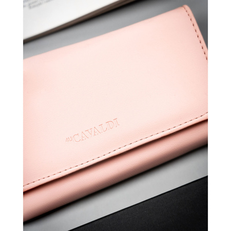 Rosa, große Damen-Geldbörse aus Öko-Leder mit Außenfach, mit Druckknopf verschließbar - 4U Cavaldi