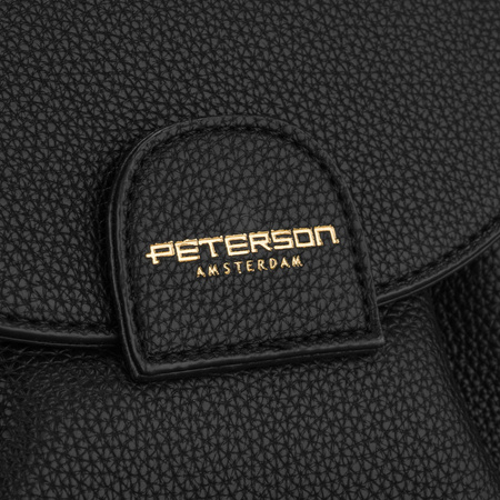 Schwarze Damen-Umhängetasche aus Kunstleder mit Außentasche – Peterson