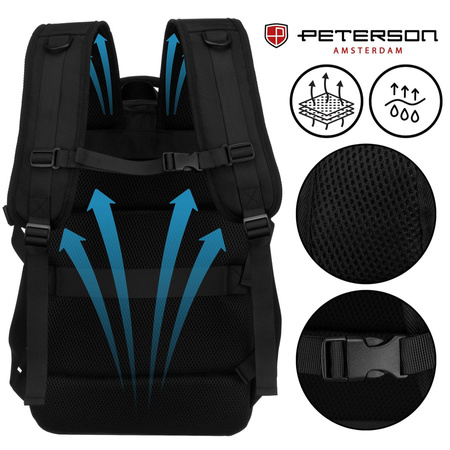 Schwarzer Reise-Rucksack, ideal als Handgepäck für das Flugzeug - Peterson