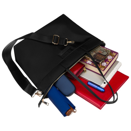 Schwarze, große Damen-Shopper-Tasche aus Nylon, passend für das A4-Format und mit Magnetverschluss – Peterson