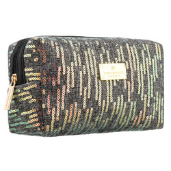 Schwarze Kosmetiktasche aus Polyester, verziert mit Pailletten, mit Reißverschluss – Peterson