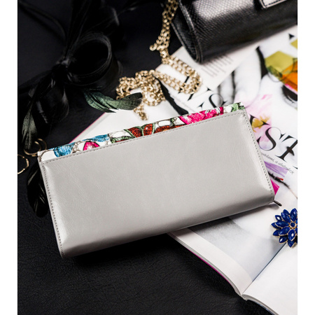 Poziome Damen Geldbörse mit buntem Blumenmuster und Druckknopf – 4U Cavaldi