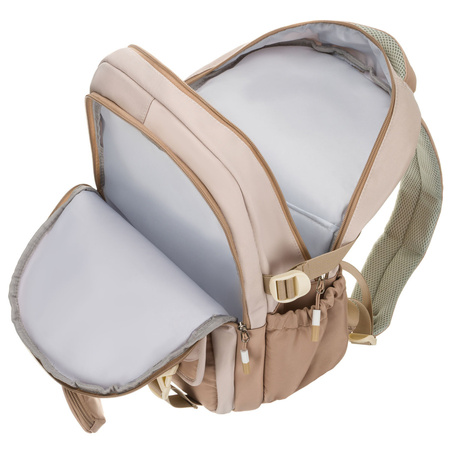 Praktischer Schulrucksack aus Polyester in Beige mit einer zusätzlichen Tasche und Platz für eine Trinkflasche - Peterson