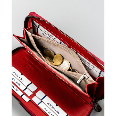 Damen-Geldbörse als Federmäppchen aus echtem und Öko-Leder, rot, mit Reißverschluss - Rovicky
