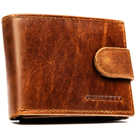 Herren-Geldbörse aus Leder, hellbraun, mit Druckknopfverschluss – Peterson