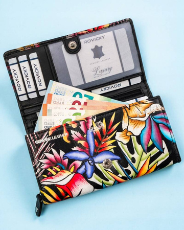 Große Damen Geldbörse aus Leder mit Druckknopf – Rovicky