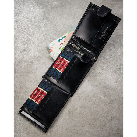 Elegante, schwarze Herren Geldbörse aus Leder mit Druckknopfverschluss – Peterson