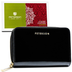 Lackierte Damen Geldbörse in Schwarz mit Reißverschluss und RFID – Peterson