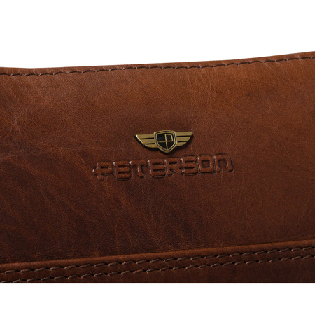 Braune Herren-Umhängetasche aus Echtleder, einkammerig und mit Reißverschluss – Peterson