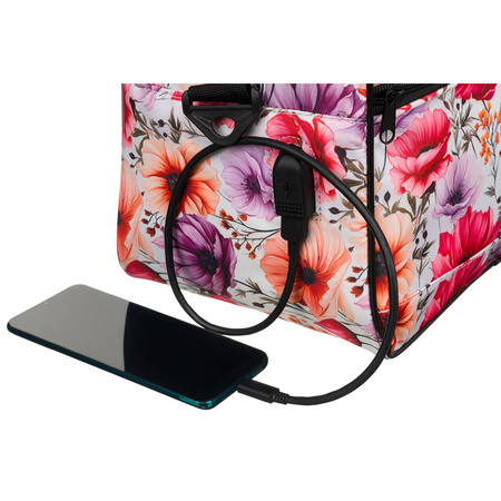 Mehrfarbige Reisetasche aus strapazierfähigem Polyester mit USB-Anschluss und Pflanzenmuster – Rovicky