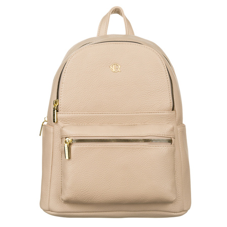 Bequemer beiger Rucksack mit goldenen Reißverschlüssen – Rovicky