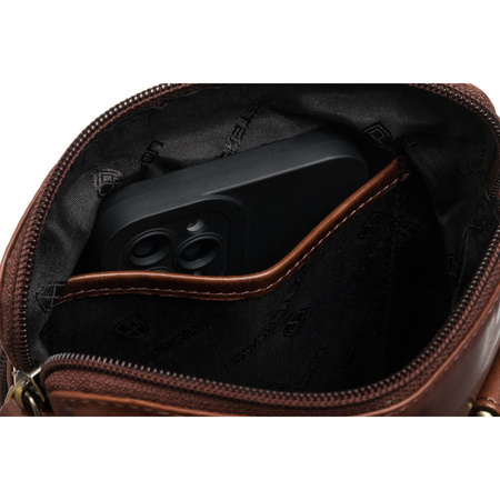 Elegante, braune Herren-Umhängetasche aus Leder mit Reißverschluss – Peterson