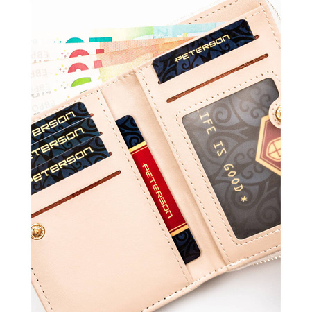 Gesteppte, beige Damen-Geldbörse aus Öko-Leder, passend für einen Fahrzeugschein – Peterson