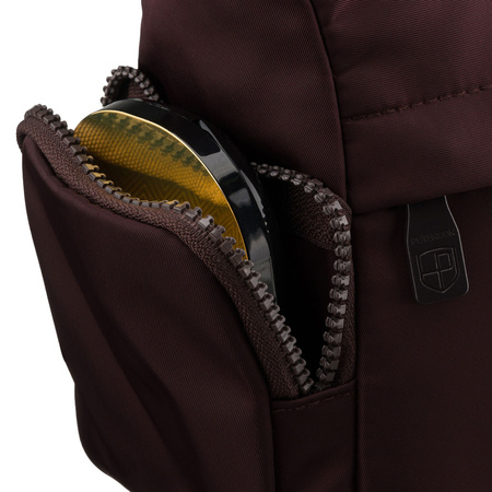 Bordeauxfarbene Damen-Umhängetasche aus Polyester, aufgehängt an einem breiten Gürtel, zweifächrig – Peterson