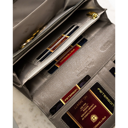 Geräumige Damen Geldbörse aus echtem Leder in Silber mit Druckknopf – Peterson