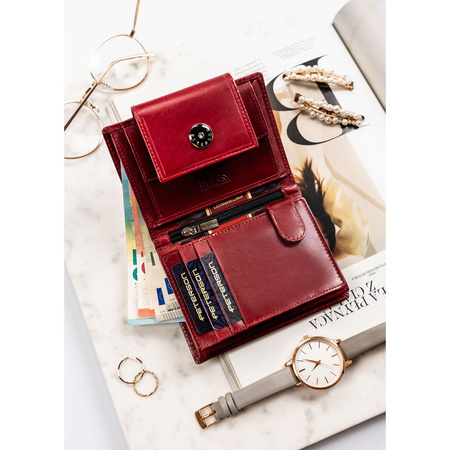 Damen Geldbörse kompakt rot aus Leder – Peterson