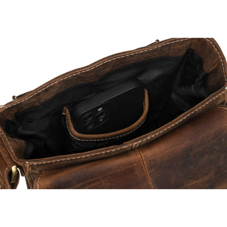 Herren-Umhängetasche aus Leder in Braun mit goldenen Beschlägen - Peterson