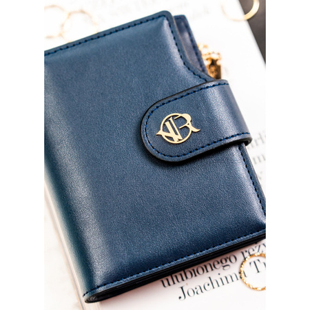 Damen-Geldbörse aus Öko-Leder in Marineblau mit Druckknopf- und Reißverschluss - Rovicky