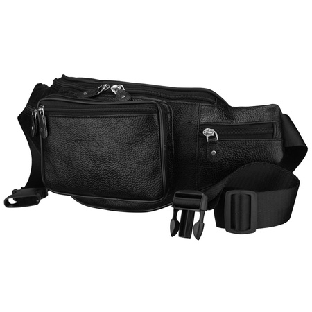 Schwarze, aus Leder gefertigte Herren-Gürteltasche mit Reißverschluss, einkammerig - Rovicky