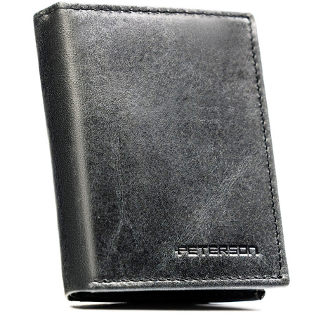 Vertikale, schwarze Herren-Geldbörse aus echtem Leder mit RFID-System – Peterson
