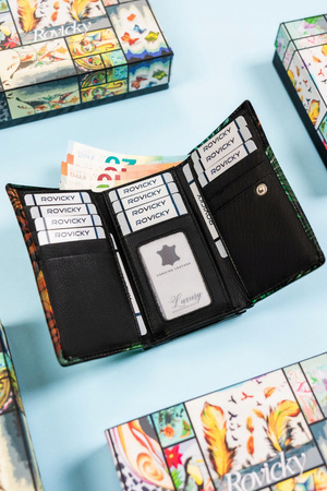 Große Damen Geldbörse mit Druckknopf aus echtem Leder – Rovicky