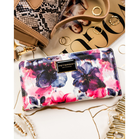 Damen-Geldbörse-Federmäppchen mit Blumen aus Natur- und Öko-Leder – Peterson