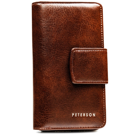 Dunkelbraune Damen Geldbörse aus Öko-Leder mit Druckknopf- und Reißverschluss – Peterson
