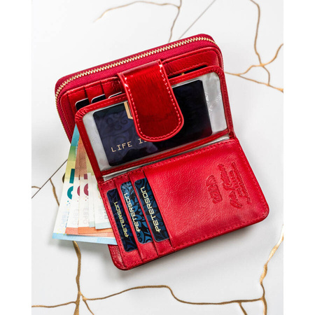 Rote Damen Geldbörse aus lackiertem Echtleder mit Druckknopf – Peterson