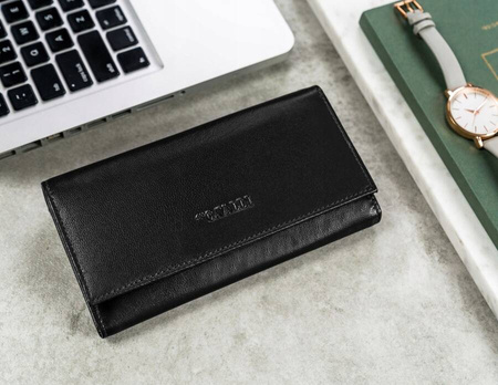 Damen Geldbörse aus Leder mit Druckknopf und RFID-Schutz – Cavaldi