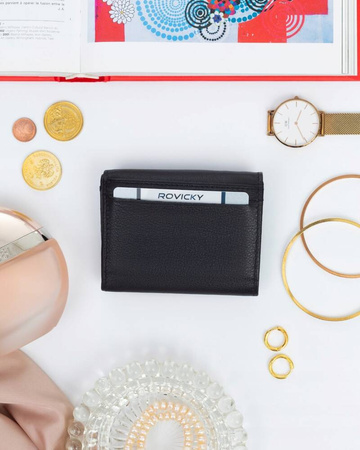 Elegante, kleine Damen-Geldbörse mit Druckknopf aus Leder – Rovicky