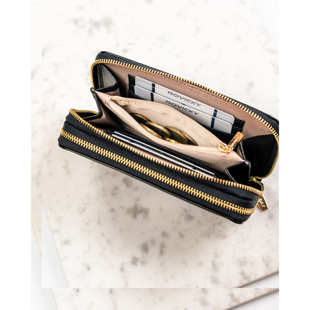 Große Damen-Geldbörse aus Öko-Leder in Schwarz mit Reißverschluss - Rovicky