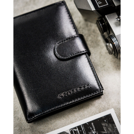 Große, schwarze Herren Geldbörse aus Leder mit Druckknopfverschluss – Peterson