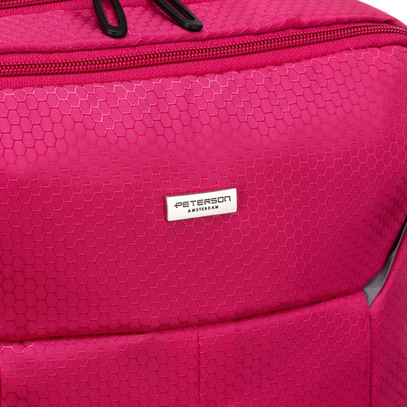 Rosa Reise-Rucksack aus Polyester mit einem Gurt zur Befestigung am Koffer – Peterson